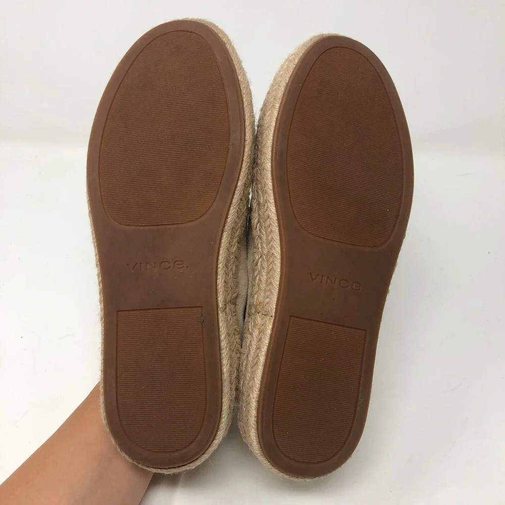Vince Upton Espadrilles Platform Flats Womens 5 Cappuccino Beige Suede Leather
